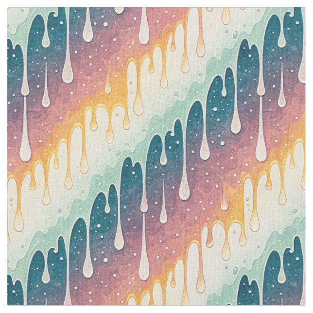 Rainbow Drip Abstract Colourful Liquid Art Pattern Fabric (Close Up)