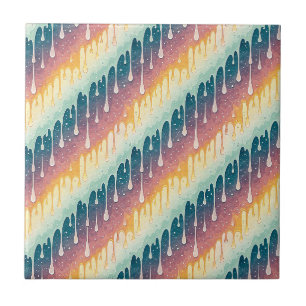Rainbow Drip Abstract Colourful Liquid Art Pattern Tile