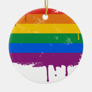 Rainbow drip ceramic tree decoration