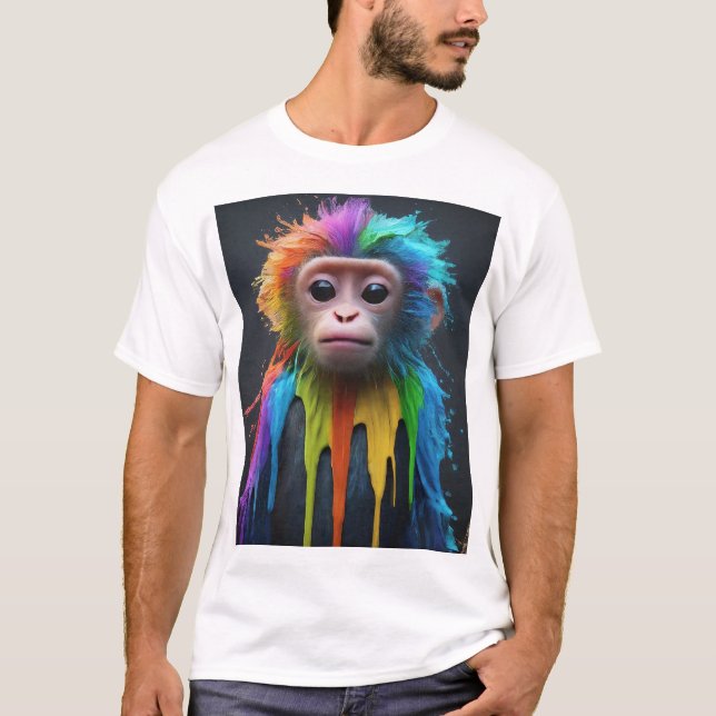  "Rainbow Dripping Baby Monkey: Cute and Colourful T-Shirt (Front)