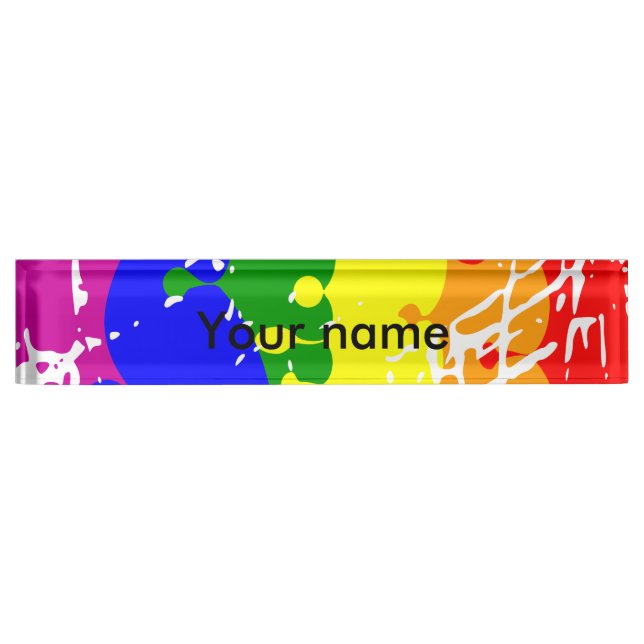 Rainbow Dripping Paint Distressed Nameplate (Front)