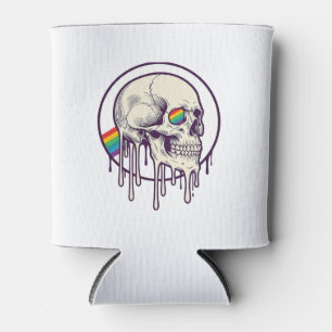 Rainbow Dripping Skull Vintage Engraving Design_1 Can Cooler
