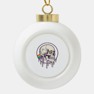 Rainbow Dripping Skull Vintage Engraving Design_1 Ceramic Ball Christmas Ornament