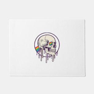 Rainbow Dripping Skull Vintage Engraving Design_1 Doormat