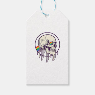Rainbow Dripping Skull Vintage Engraving Design_1 Gift Tags