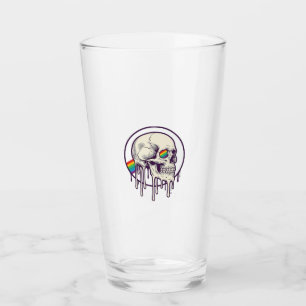 Rainbow Dripping Skull Vintage Engraving Design_1 Glass