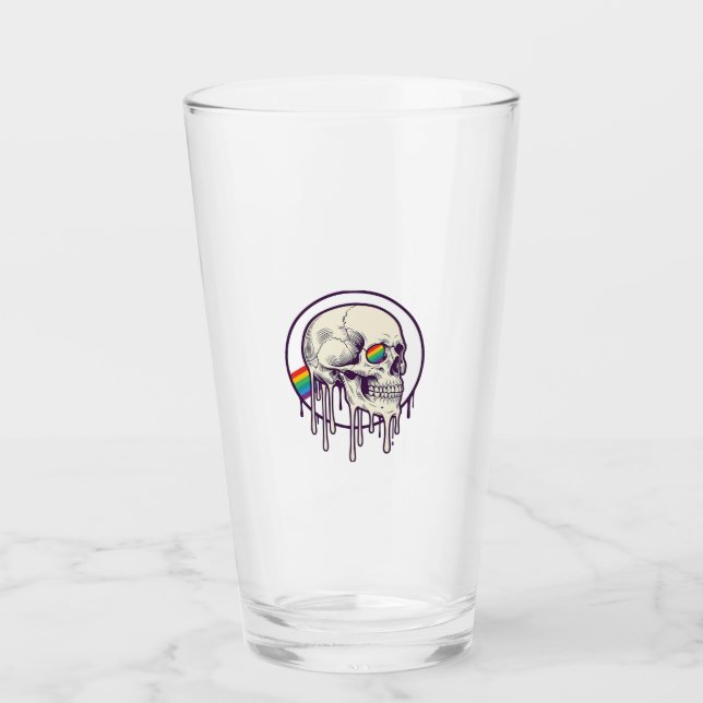 Rainbow Dripping Skull Vintage Engraving Design_1 Glass (Front)