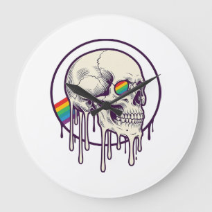 Rainbow Dripping Skull Vintage Engraving Design_1 Large Clock