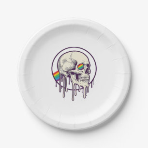 Rainbow Dripping Skull Vintage Engraving Design_1 Paper Plate