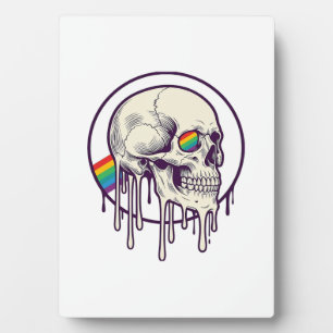 Rainbow Dripping Skull Vintage Engraving Design_1 Plaque