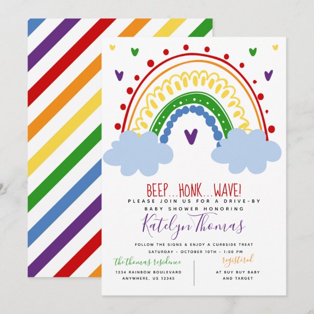 Rainbow Drive By Baby Shower Invitation (Front/Back)