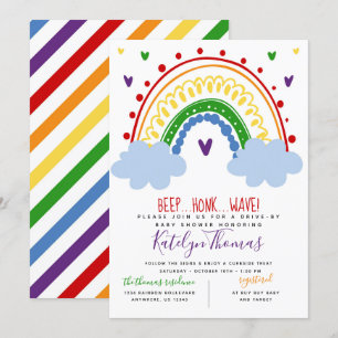 Rainbow Drive By Baby Shower Invitation