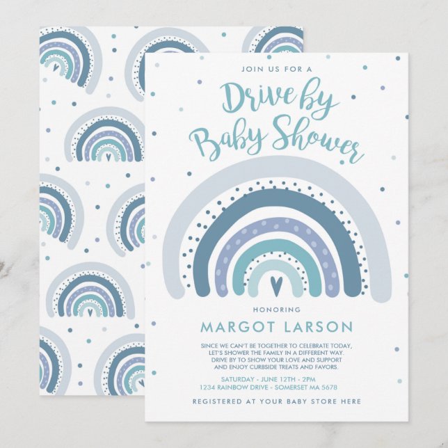 Rainbow Drive By Baby Shower Muted Tones Rainbow Invitation (Front/Back)