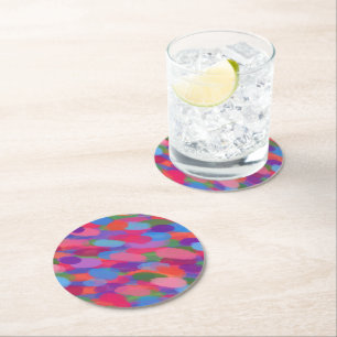 Rainbow Droplets Colourful Abstract Pattern Round Paper Coaster