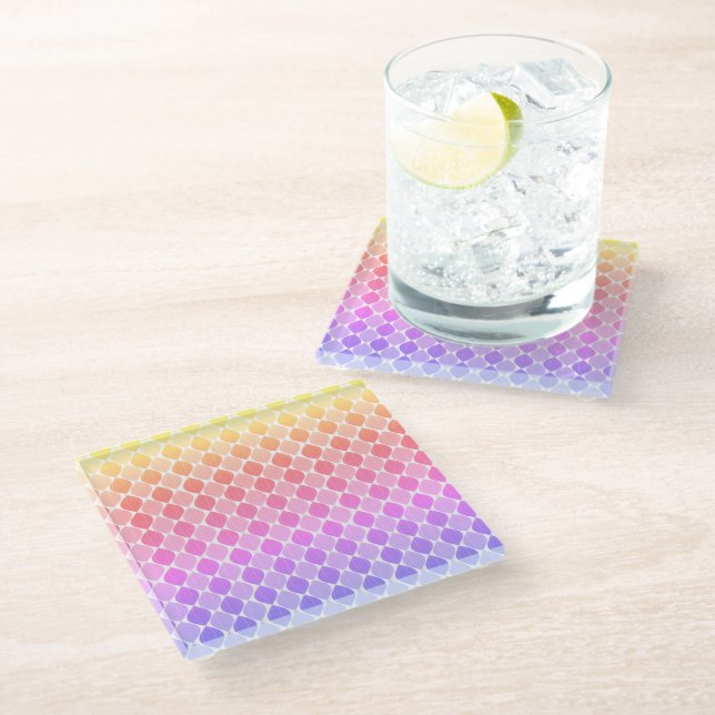 Rainbow Drops Pattern Boho Glass Coaster (Angled)