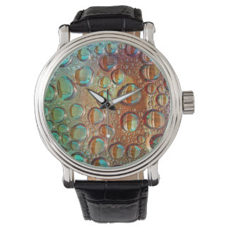 Rainbow Drops Watch Vintage Leather Strap Black