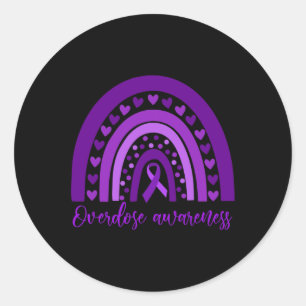 Rainbow Drug Addiction Recovery Purple Ribbon 2 Classic Round Sticker