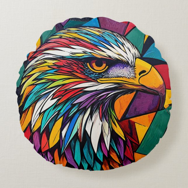 Rainbow Eagle Artistic Wildlife Home Decor Round Cushion (Front)