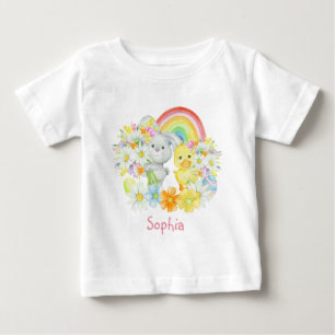 Rainbow Easter Bunny and Chick Baby T-Shirt