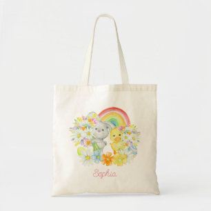 Rainbow Easter Bunny and Chick Tote Bag