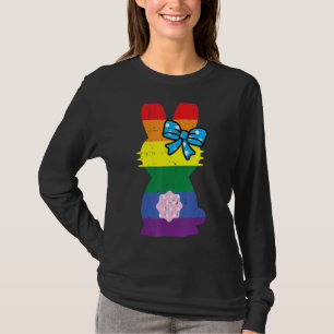 Rainbow Easter Bunny Ribbon Cute Rabbit Gay Pride  T-Shirt