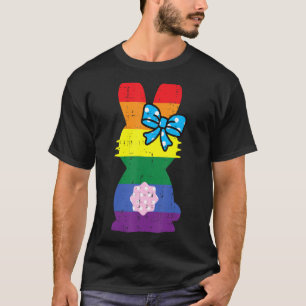 Rainbow Easter Bunny Ribbon Cute Rabbit Gay Pride  T-Shirt