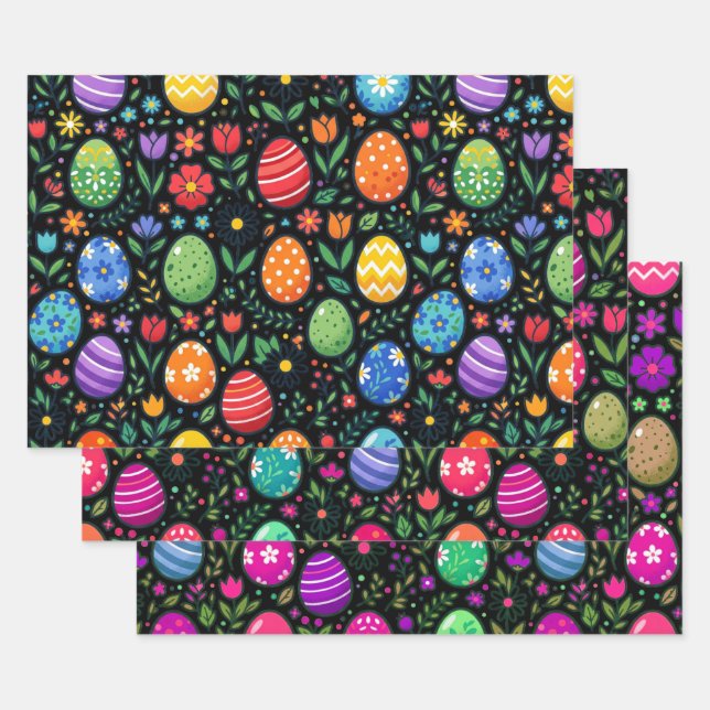 Rainbow Easter Eggs and Flowers Wrapping Paper Sheet (Set)