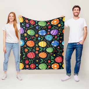 Rainbow Easter Eggs & Flowers Fleece Blanket