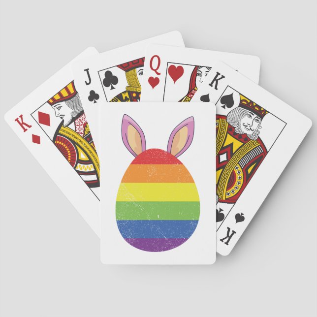 Rainbow Egg Bunny Ears Cute Easter Gay Pride Flag  Playing Cards (Back)