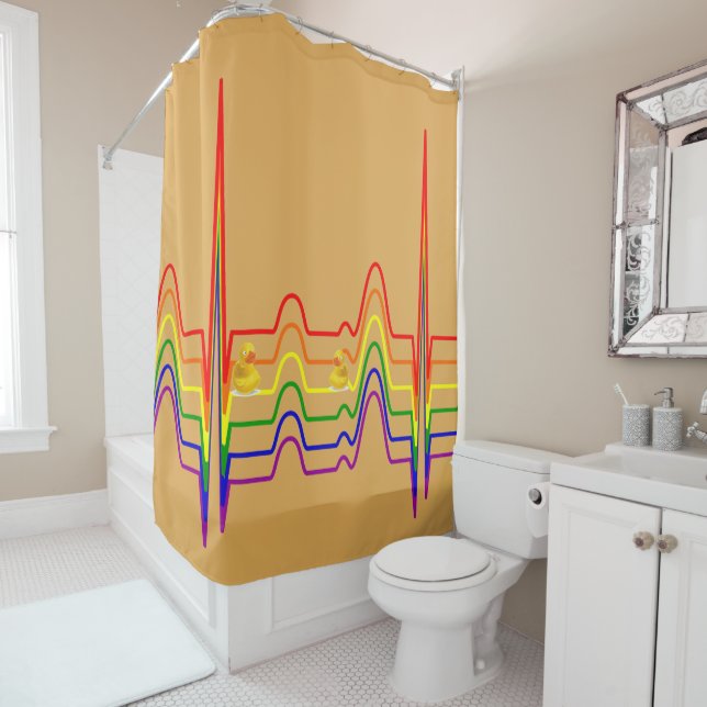Rainbow EKG Sunray Shower Curtain (In Situ)