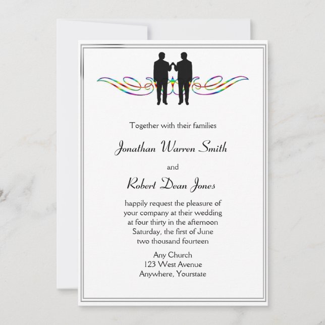 Rainbow Elegance Gay Groom Wedding Invitation (Front)