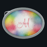 Rainbow Elegant Modern Colourful Monogram Template Belt Buckle<br><div class="desc">Rainbow Elegant Modern Colourful Monogram Template Abstract Add Your Text Yellow Orange Blue Green Pink Red Purple Oval Belt Buckle.</div>