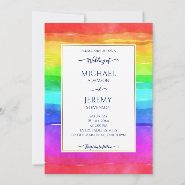 Rainbow elegant qr code RSVP modern  Invitation (Front)