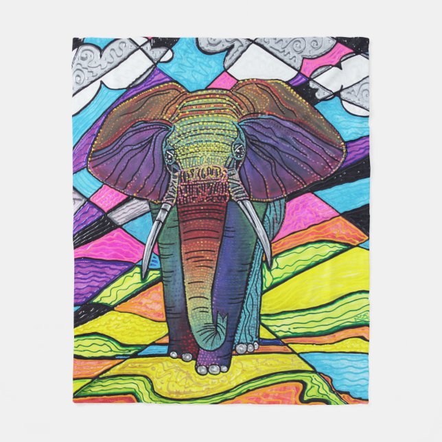 Rainbow Elephant Fleece Blanket (Front)