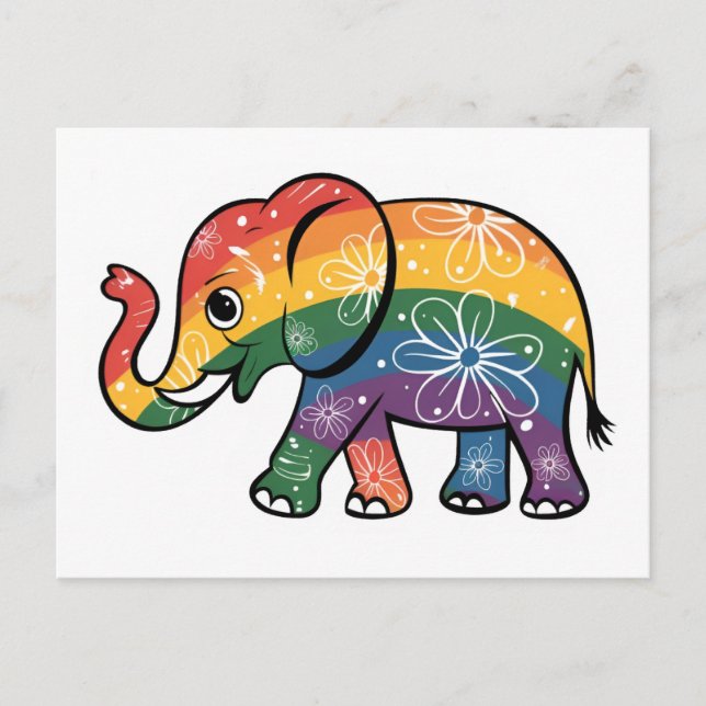 Rainbow Elephant Postcard (Front)