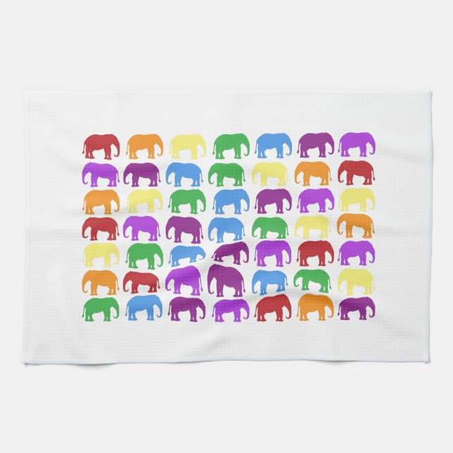 Rainbow Elephants Classy Designer Tea Towel (Horizontal)