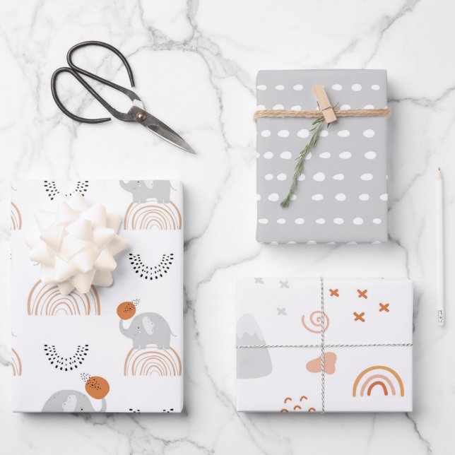 Rainbow Elephants Pattern Wrapping Paper Sheet (Front)