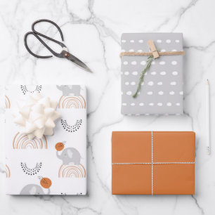 Rainbow Elephants Pattern Wrapping Paper Sheets