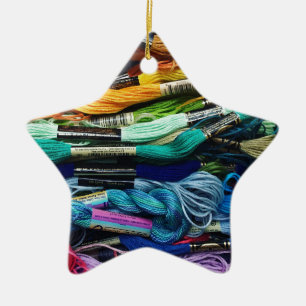 Rainbow Embroidery Floss Threads Sewing Ceramic Tree Decoration