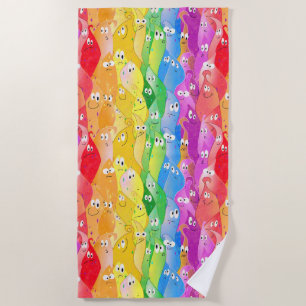 Rainbow Emoting Blob Cute Monsters in Pride Colour Beach Towel
