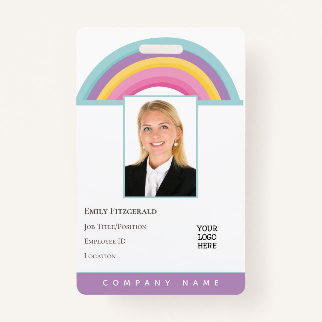 Rainbow Employee Photo ID Name Logo Portrait ID Badge (Front)