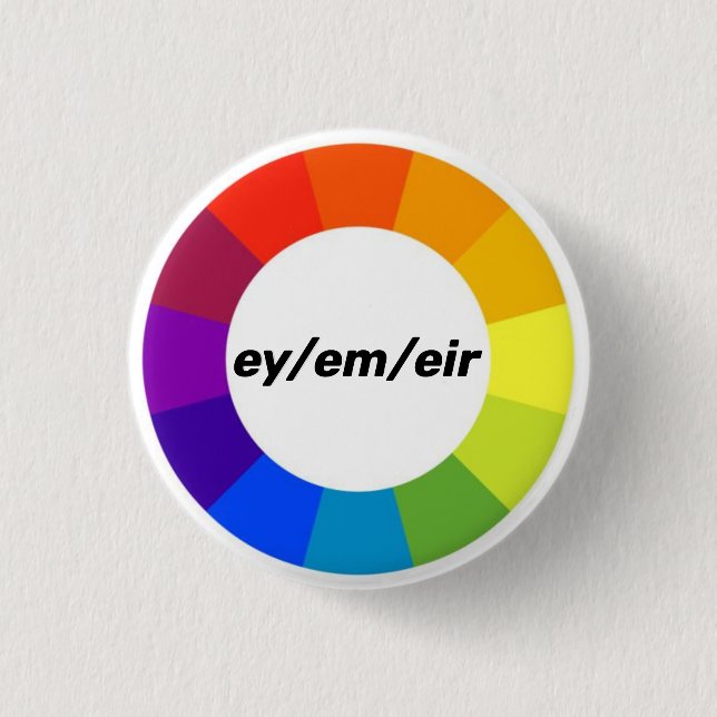rainbow encircled ey/em/eir pronoun button (Front)