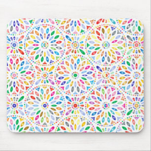 Rainbow Encircled Flower Pattern Boho Mouse Mat