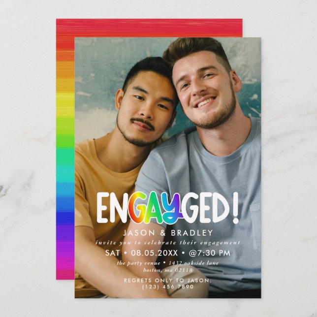 Rainbow Engayged Big Photo Gay Engagement Party Invitation (Front/Back)