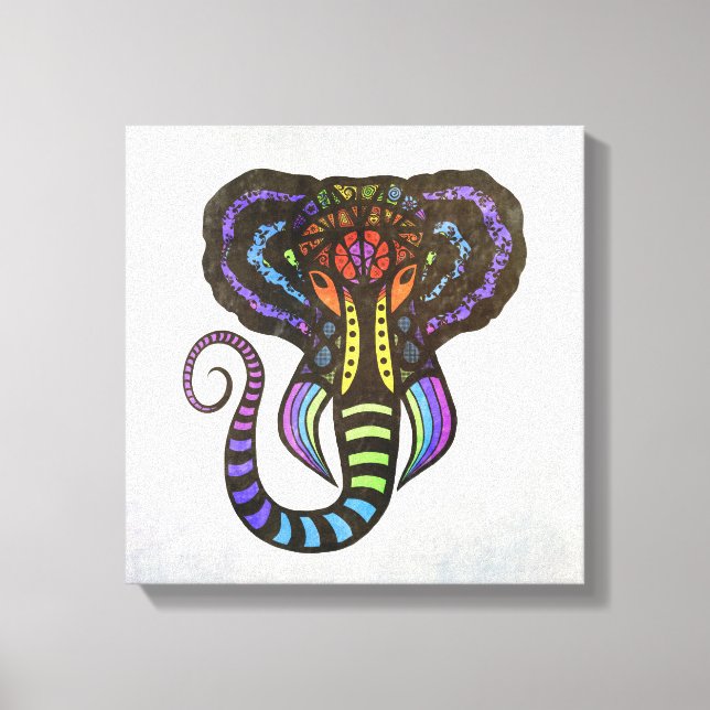 Rainbow Extravagant Elephant on Grey Background Canvas Print (Front)