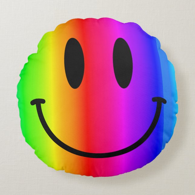 Rainbow Face Round Throw Pillow (Front)