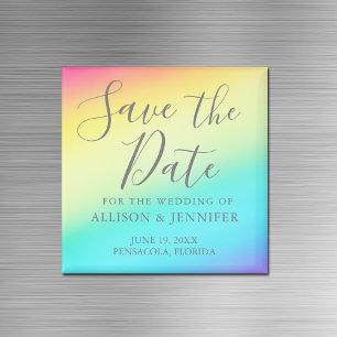 Rainbow Fade Cheerful LGBTQ Save the Date Magnet