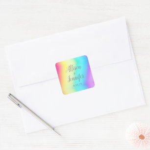 Rainbow Fade Pretty Colour Gradient Summer Wedding Square Sticker