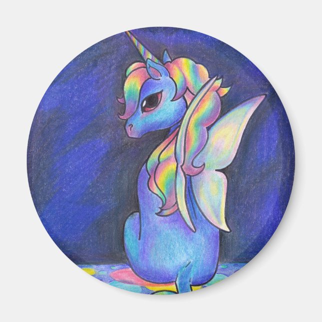 Rainbow Faerie Unicorn Magnet (Front)