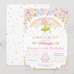 Rainbow Fairy Birthday Invitation Girl